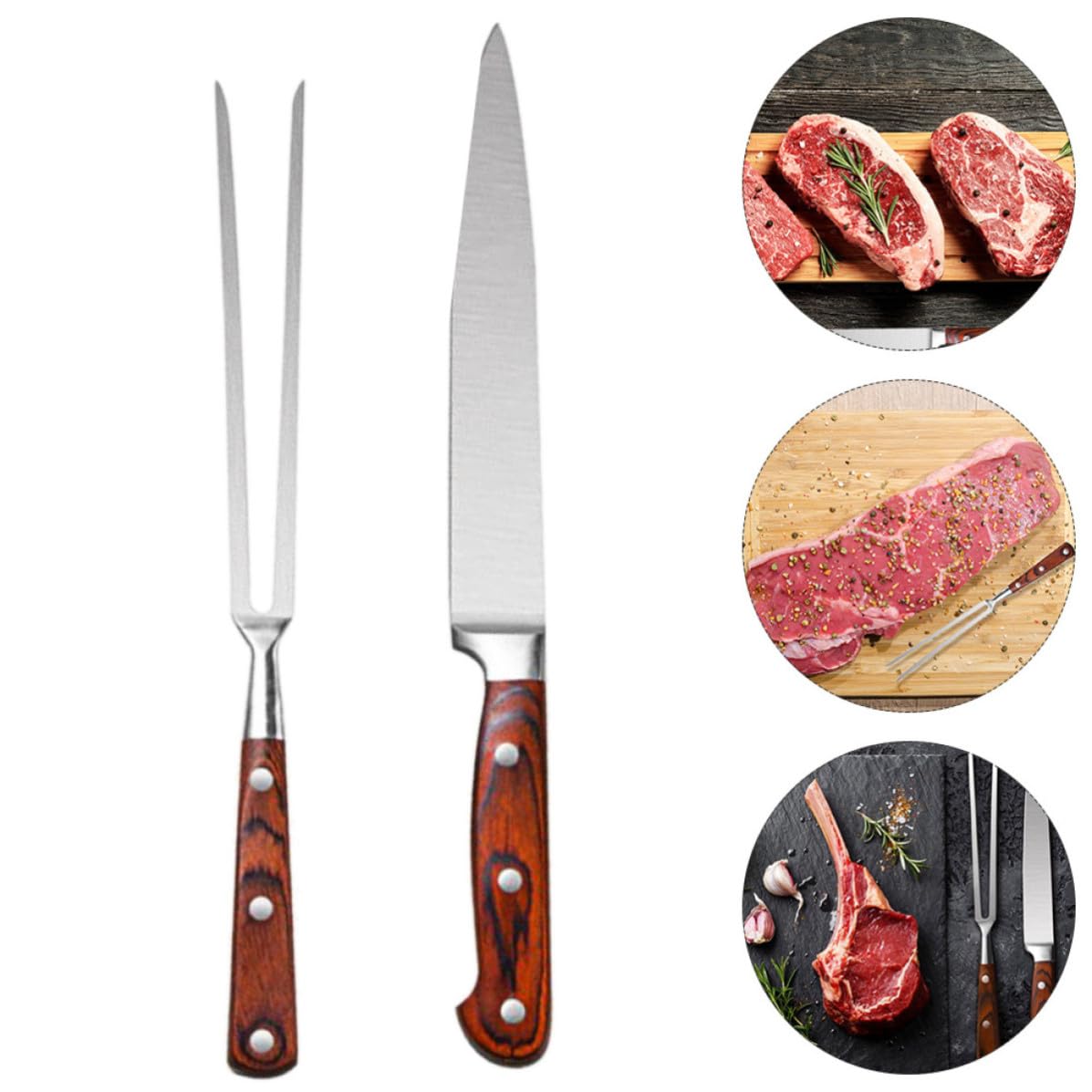 Uonlytech Set Utensili Barbecue 2 Pezzi in Metallo Inossidabile e Legno Forchetta e Coltello Riutilizzabili per Grigliate All'aperto Confezionati in Contenitore