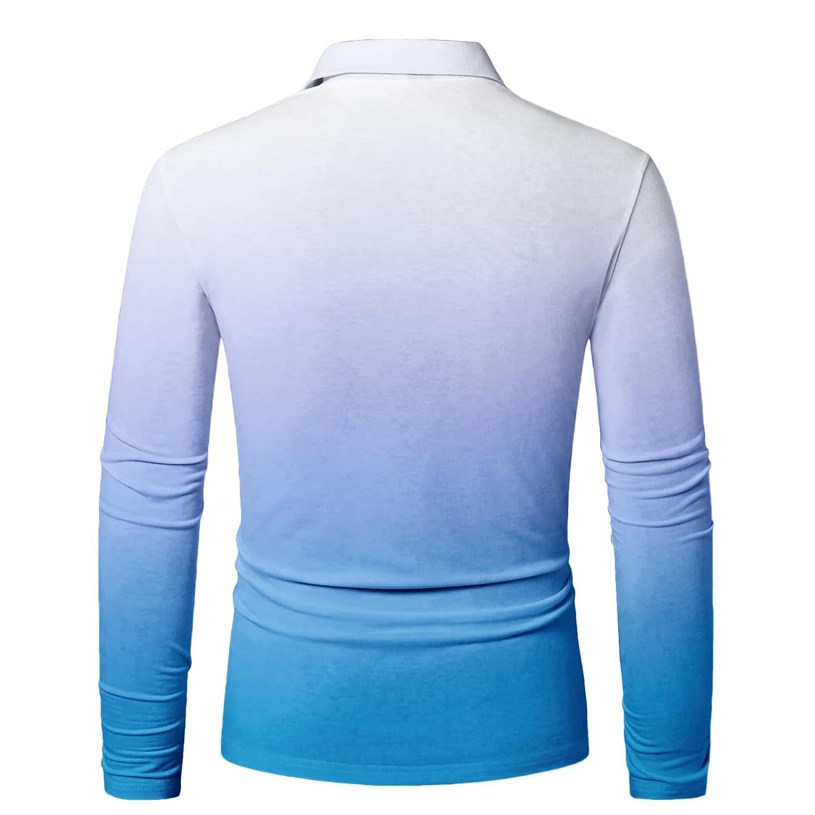 Generico Polo Uomo Manica Lunga a Colore Sfumato Ombré, Colletto Abbottonato Leggero, Modello Raffinato Adatto per Il Golf, Tennis e uscite quotidiane(1A-Sky Blue, XXXXL)