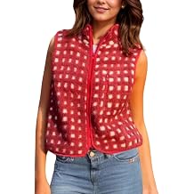 Cocoinsity Womens Fuzzy Fleece Vest with Side Pockets Checkered Sleeveless Zip Up Sherpa Vests Jacket Lightweight Sweater