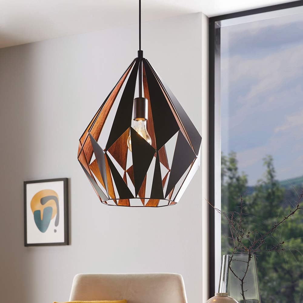 Eglo Carlton 1 Vintage Pendant Light, Retro Black and Copper-Coloured Steel Hanging Light, E27 Socket, diameter 38.5 cm/15.1 inches - Image 4