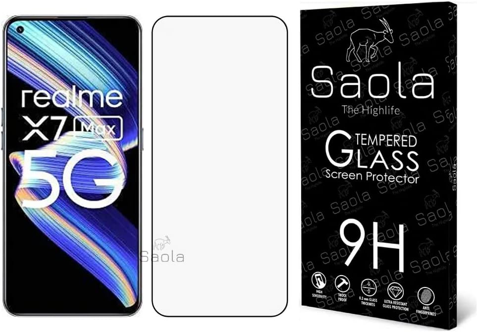Saola 9H Tempered Glass For Realme X7 Max 5G - (PACK OF 1) with Free Installation Kit Full screen Coverage If Received Damaged - 6.43 inch