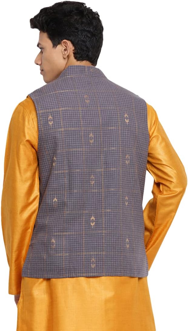 Fabindia Checked Cotton Jacket Grey