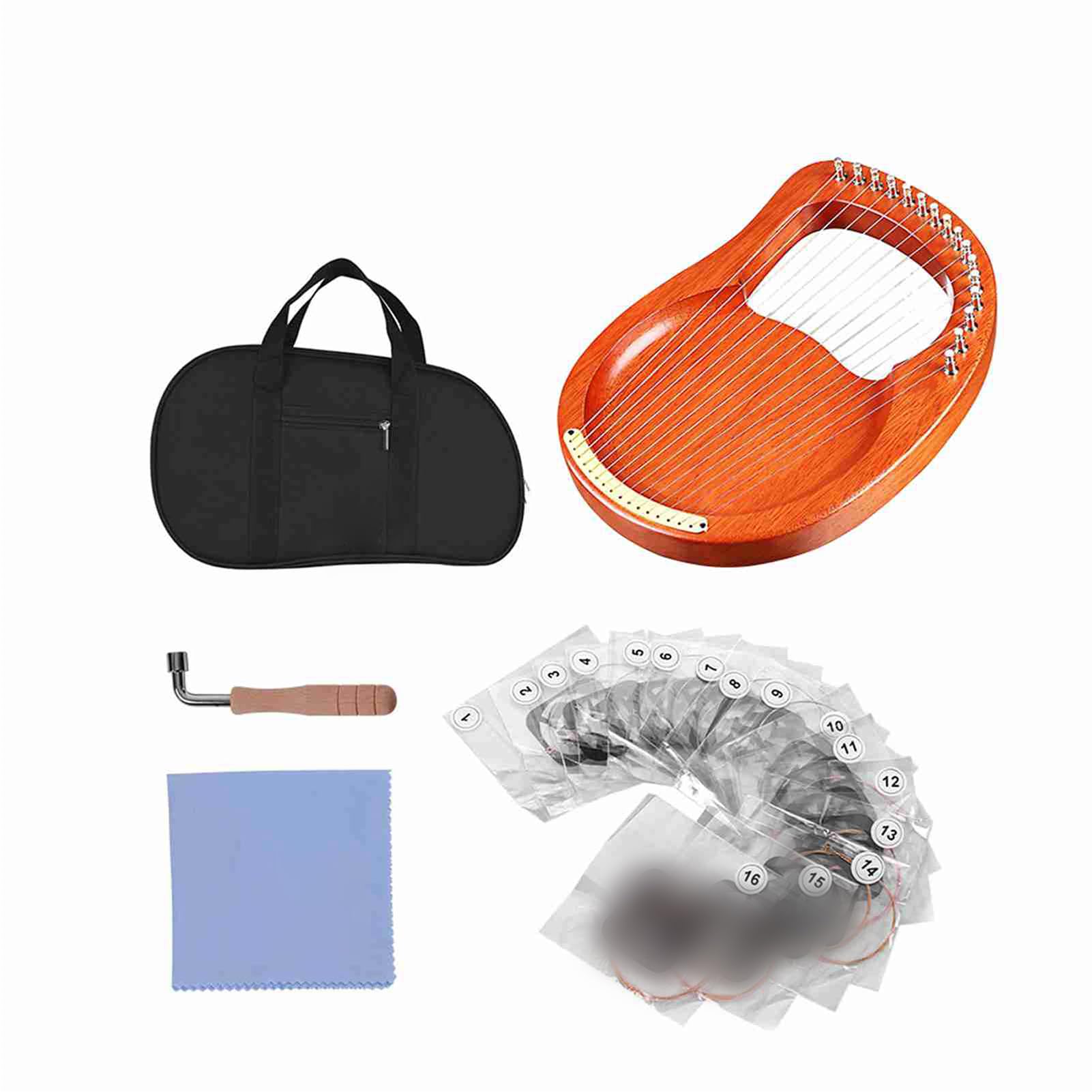 Arpa Lirica a 16 Corde Arpa Lirica Lira Strumento a Corde in Legno di Mogano in Metallo Stile Greco Compatto Leggero con Borsa per Il Trasporto Chiave per Accordatura