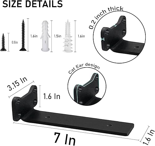 Miniatura 2 de Soportes de estante resistentes industriales en L - 0.2 pulgadas de grosor de acero sólido de alta calidad, soportes de pared rústicos negros para