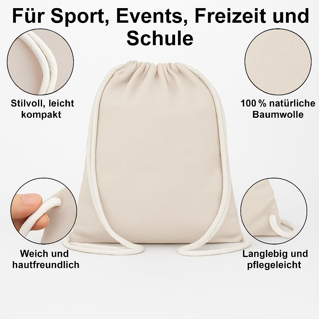 Sacchetto di stoffa in cotone 38 x 46 cm, certificato Oeko-Tex 100, sacca sportiva con coulisse, sacchetto di cotone sostenibile per sport, scuola e tempo libero