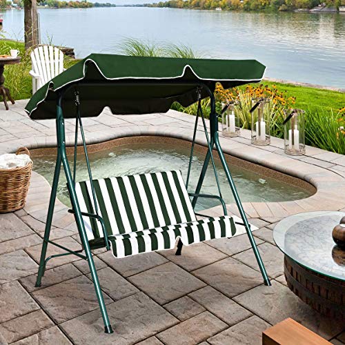 Tangkula AM0697HM 2 Person Canopy Swing Weather Resistant Glider, Green - Thumbnail 5