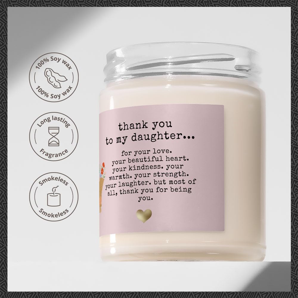 Thank You Gift for Daughter - Luxury Soy Wax Candle - Vanilla, Jasmine, Sugared Almond - Makester, White - Image 2