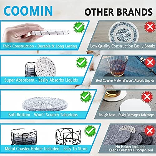 Coasters for Drinks, 6 PCS classic Coasters, Handmade Fabric Coaster Set, Absorbent Coasters Heat-Resistant & Reusable Cloth Coasters,Housewarming Gift (Dark Grey, Light Grey, Beige)