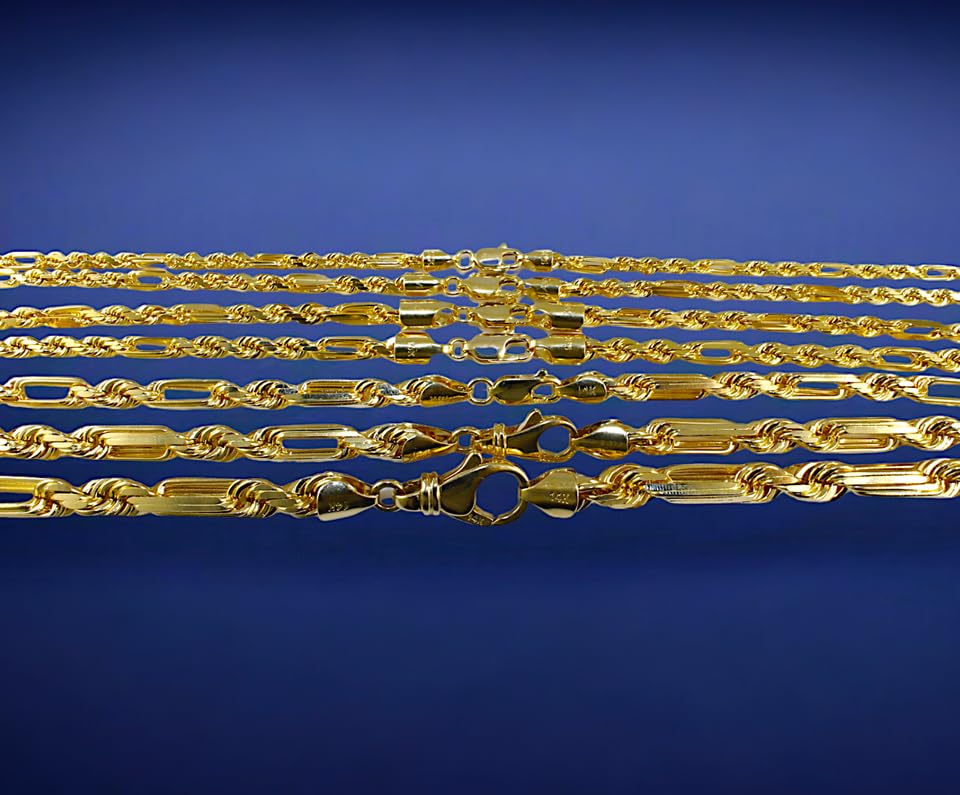 14K Yellow Gold SOLID Milano Figaro Rope Chain Bracelet Diamond Cut Real Men Women Jewelry 4.60g-129.00g | 2.5mm-8.0mm | 7 inches-30 inches | MADE IN ITALY3