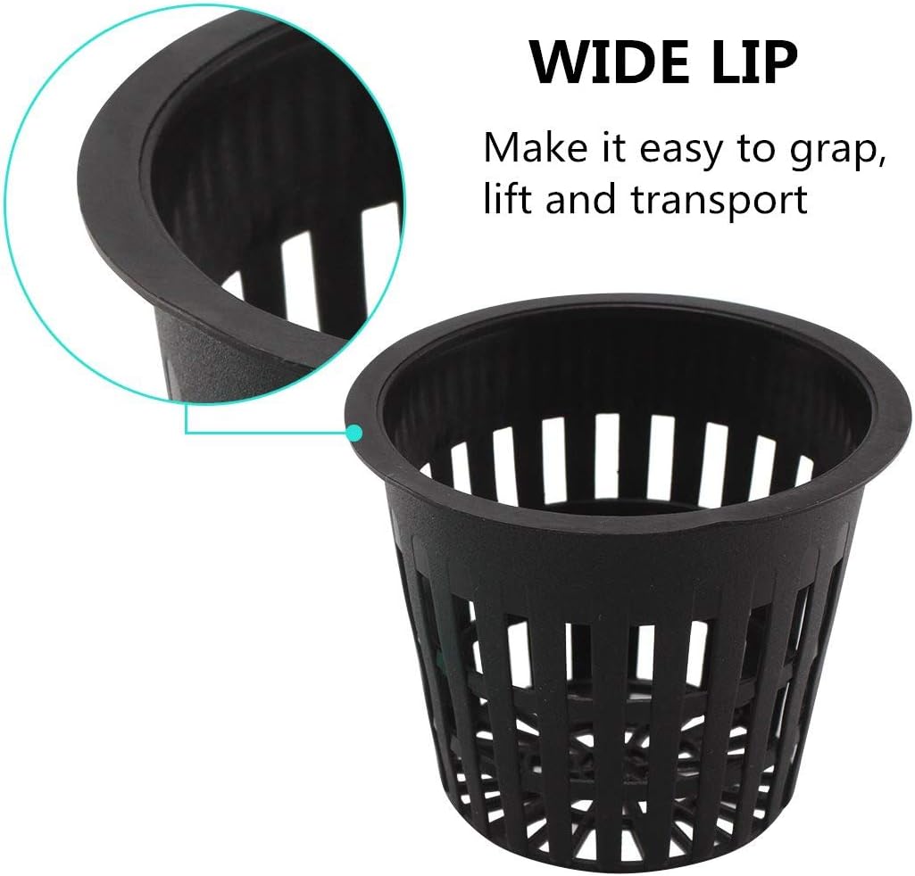 SYOURSELF Nursery Pots 12 Pack 2 inch net Pot, Garden Slotted Mesh Plastic Plant Net Cup with 12 Plant Labels, Heavy Duty Wide Lip Round Bucket Basket for Hydroponics(Black)