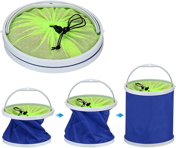 Monte Lua Foldable Fishing Bucket, 11 Liters (2.9 Gallons), Foldable Bucket, Foldable Water Container, Outdoor with Keychain, For Travel, Blue