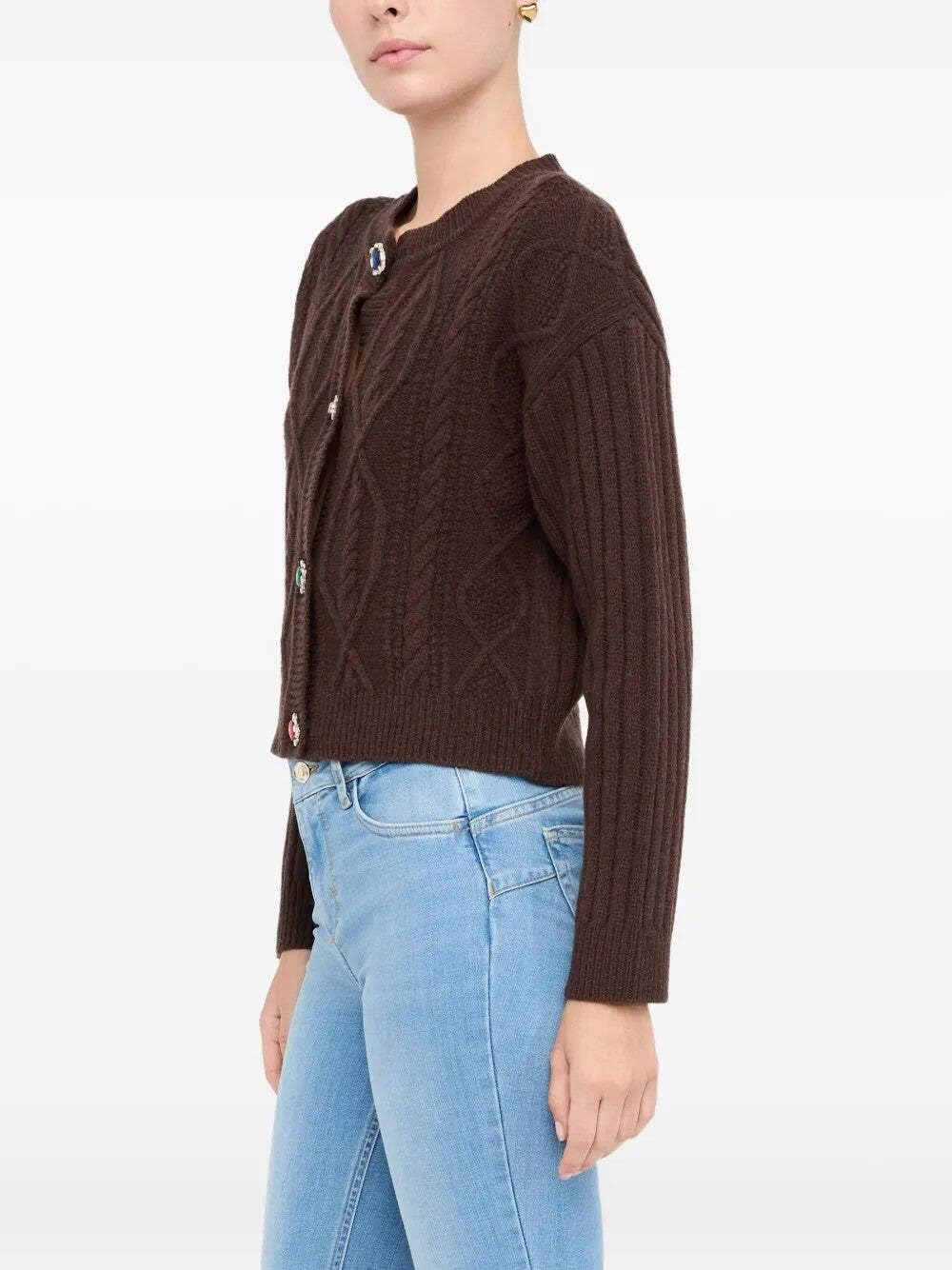 Liu Jo Cardigan in Misto Lana con Bottoni Gioiello | 5BLDAMF5423MS040 X0385 Marrone
