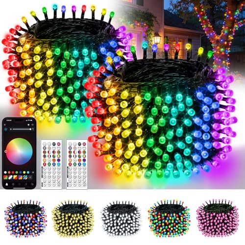 2Pack 400LED Smart Color Changing String Lights | 164FT App Controlled Halloween Lights Waterproof RGB LED String Lights with Remote & Timer Music Sync Multiple Modes Indoor Outdoor for Fall Decor
