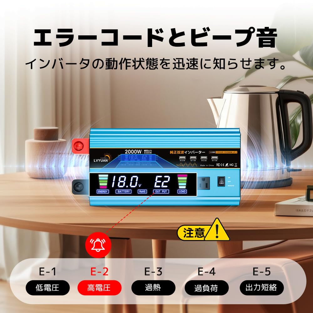 LVYUANインバーター　2000W  12V Amazon | LVYUAN（リョクエン） 正弦波インバーター 12V/2000W(瞬間