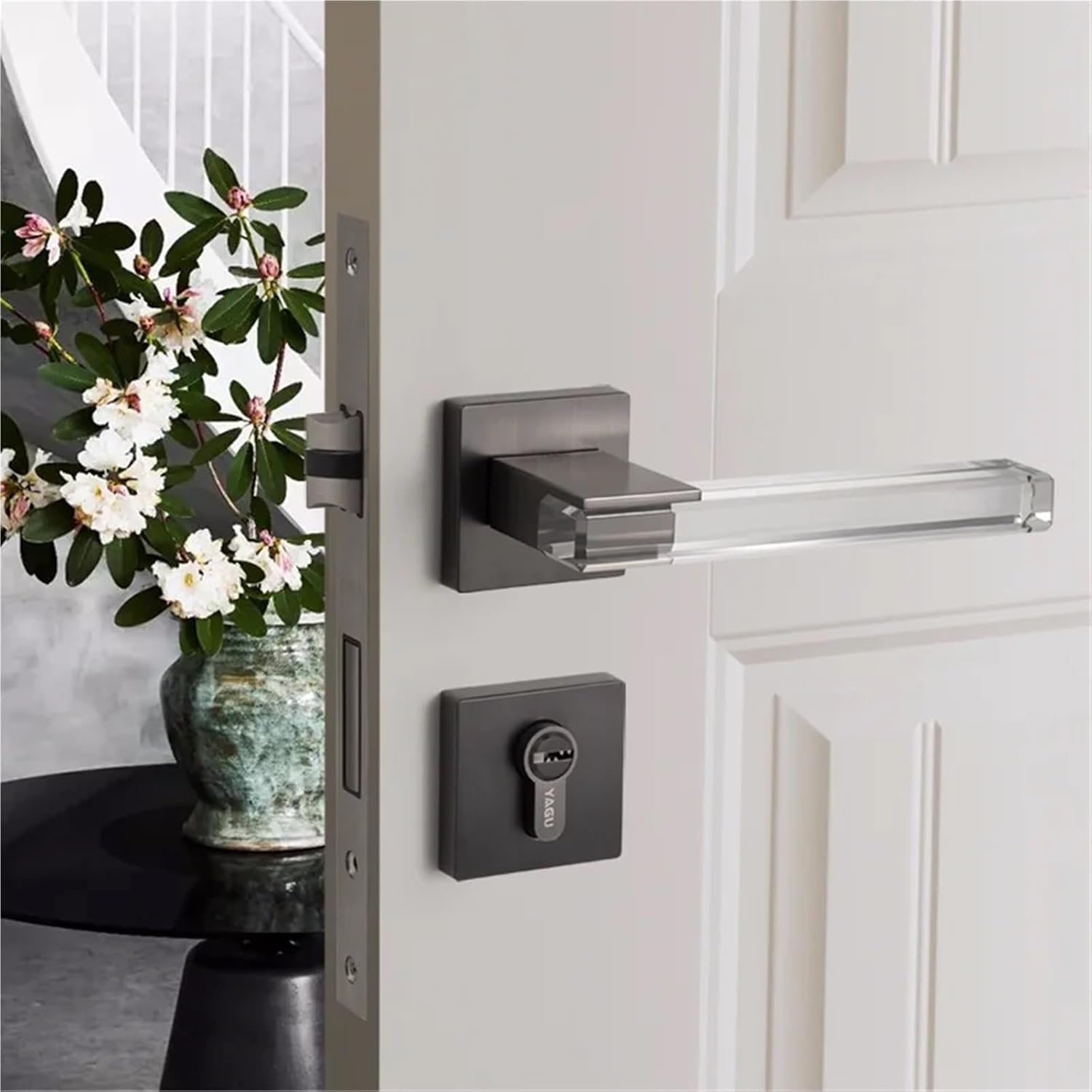 Modern Crystal Mute Room Door Lock Handle Fashion Interior Gate Furniture Hardware keyed Entrance Lock(7286-225XL-N)