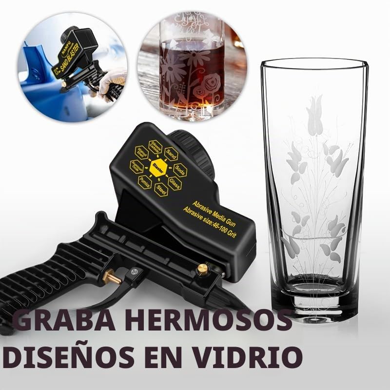 NANPU Kit de pistola de chorro de arena de aire ligero con alimentación por gravedad, boquilla de cerámica, cuerpo de metal, para preparación de superficies de proyectos pequeños, eliminación de
