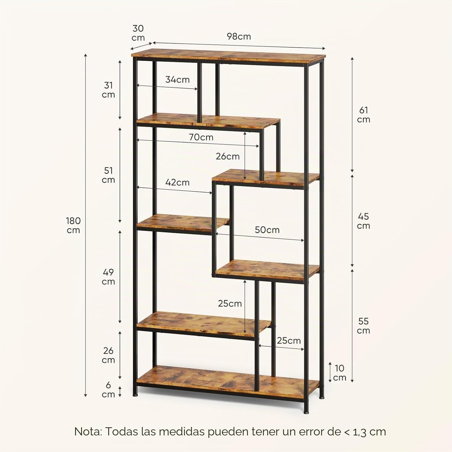 Bealife Estante Organizador 5 Niveles Multiusos，Librería - Estantería Abierta de Almacenamiento para Libros, Sala, Oficina, Pasillo | Estructura Independiente (marrón)