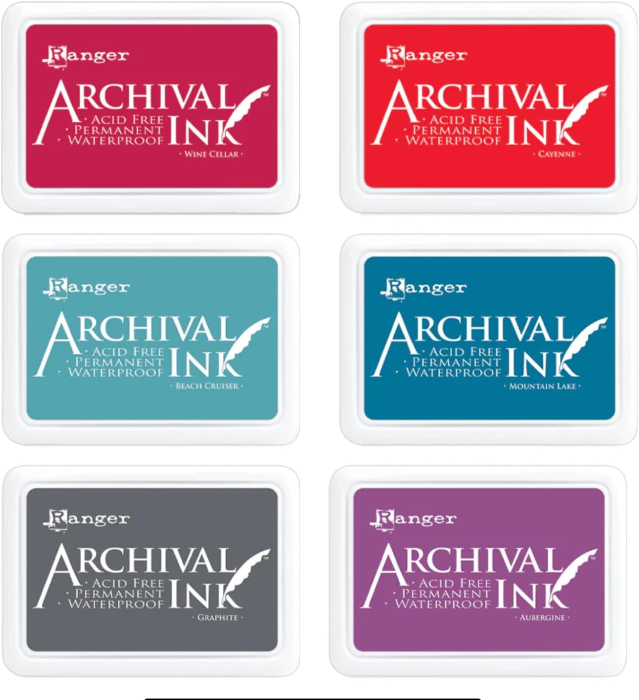 Bundle - Ranger Ink Tim Holtz Archival March 2024 6 Pads Aubergine, Beach Cruiser, Cayenne, Graphite, Mountain Lake, and Wine Cellar
