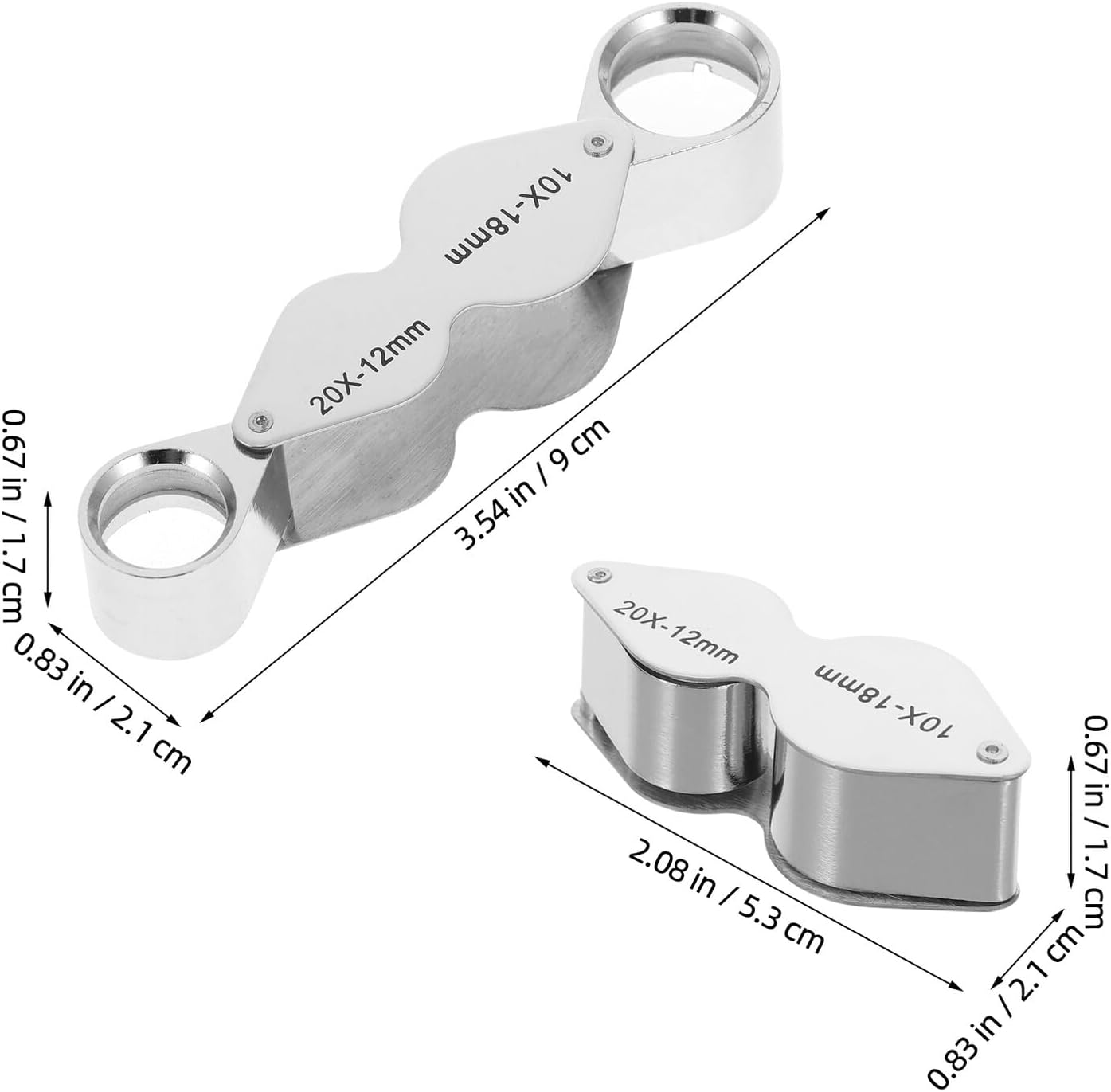 Jewelry Magnifier Loupe 10x 20x Double Lens Foldable Full Metal Jeweler Loupe for Jewelry Repair Coin Inspection Watch Maintenance