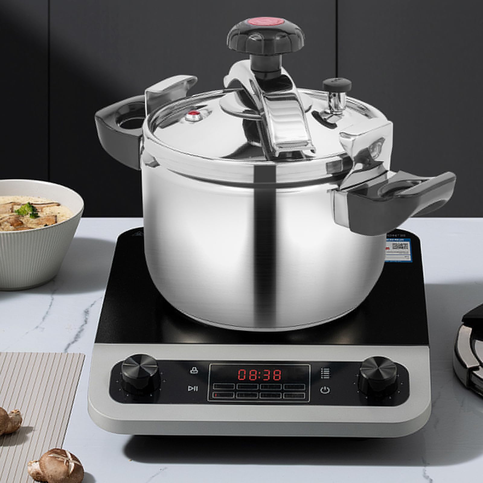 Stainless Steel Pressure Cooker 4L - 80Kpa Stovetop Pot, Fast Cooking, Induction Compatible