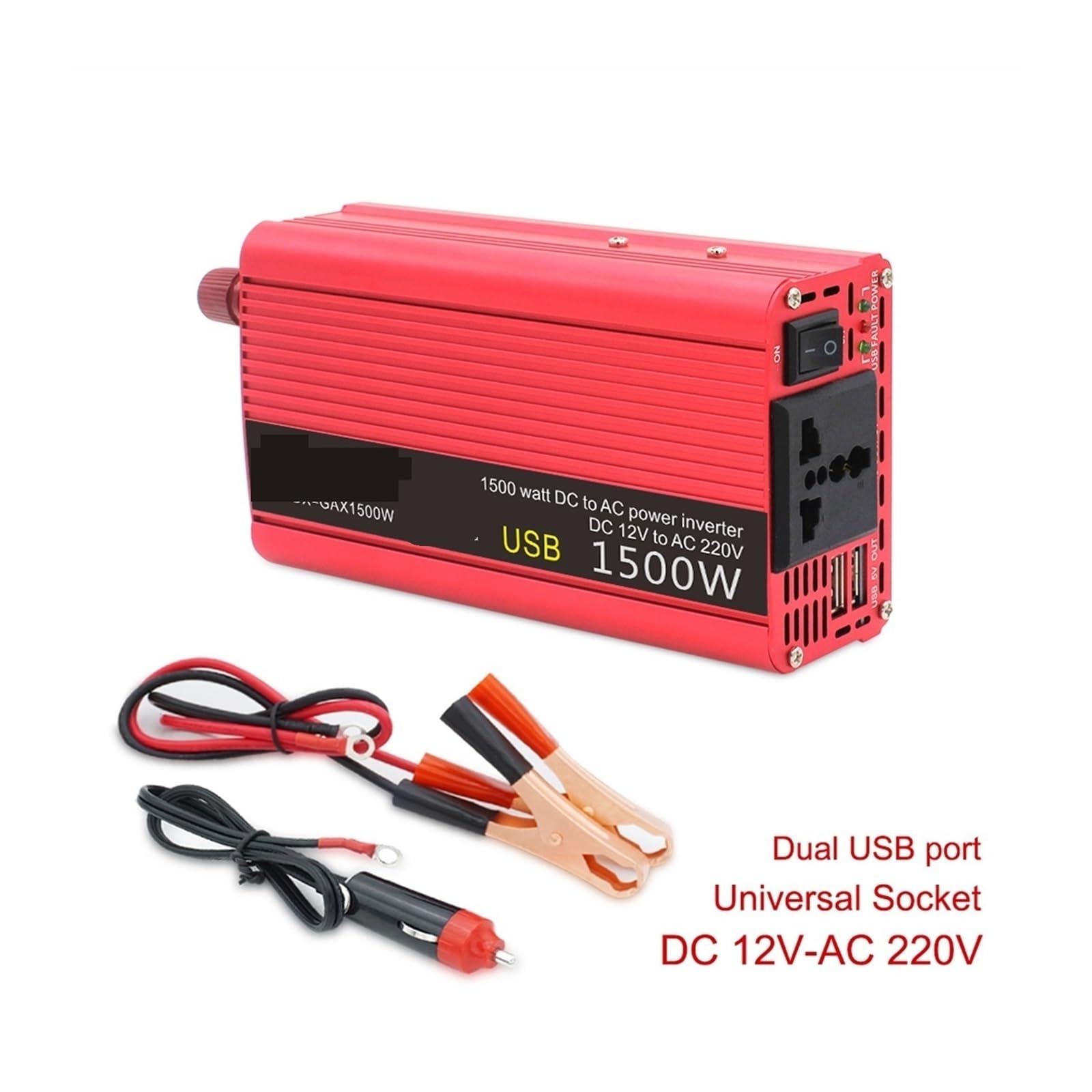 Inversor de Coche 1500W Potencia DC 12V a AC 110/220 Convertidor de Adaptador de Carga USB Dual Onda sinusoidal modificada Solar