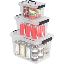 3 Pack Plastic Storage Bins with Lids, Clear Storage Containers