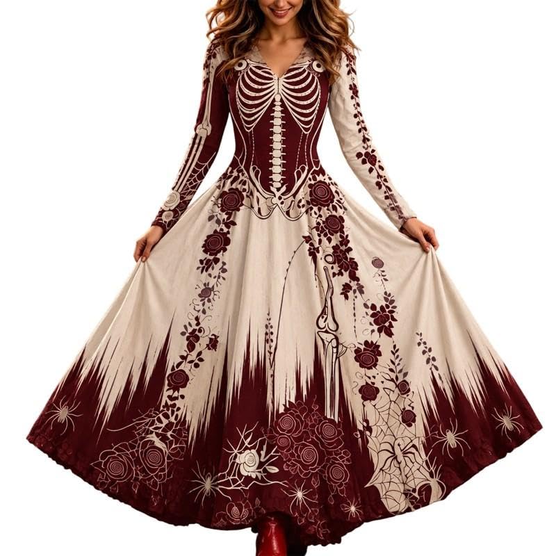 Halloween Costumes for Women Dresses Adult Woman Costume Womens Party UK 50s Dress Women's Gothic Clothes Witch Adults Ladies Vampire White Haloween Scary Skeleton Witches Cape Fancy