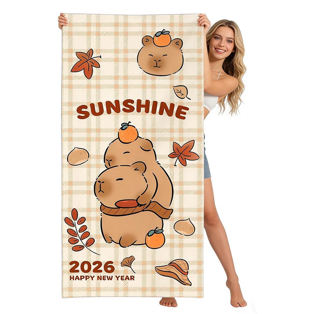 WFKKMEQ Capybara Beach Towel Kids Swim Bath Towel, Super Soft Capybara Beach Blanket Pool Towels Travel Swimming Bath Shower Towels, 3D Printed Beachtowel Teen Adult Daily Use-C