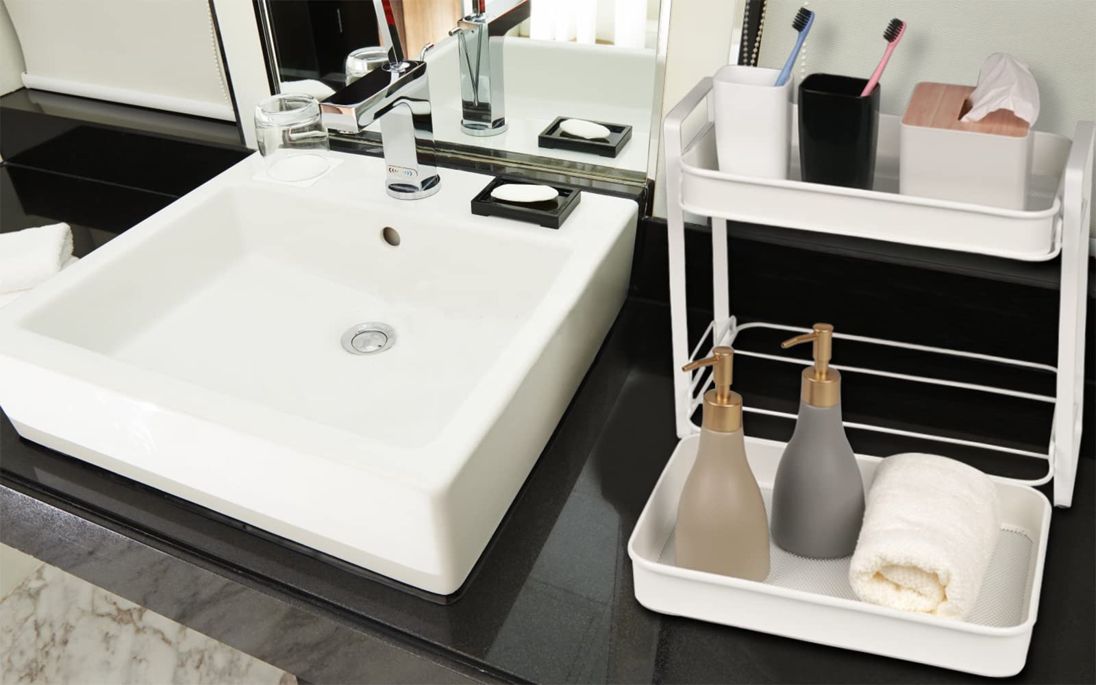 Bathroom Counter Organizer,Goporcelain 2 Tier Perfume Organizer Cosmetic Makeup Organizer for Vanity Kitchen Bathroom Organizer Countertop Vanity Shelf Tray Sink Storage Skincare Organizer Spice Rack