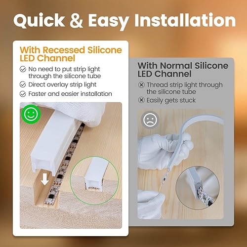 Miniatura 3 de Muzata Sistema de canal LED de silicona impecable de 16.5 pies/16.4 ft, tubo flexible empotrado con cubierta blanca lechosa pista más ancha para