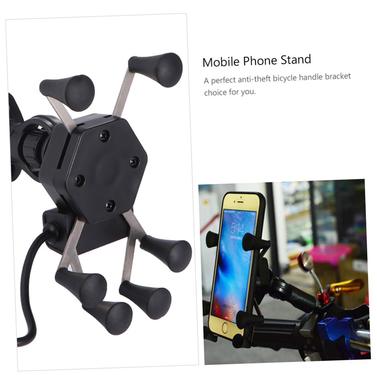 Hemobllo 2pezzi Supporto Per Smartphone Antifurto Per Manubrio Portatelefono Artigli Per Bici Design Nero Ricarica Inclusa