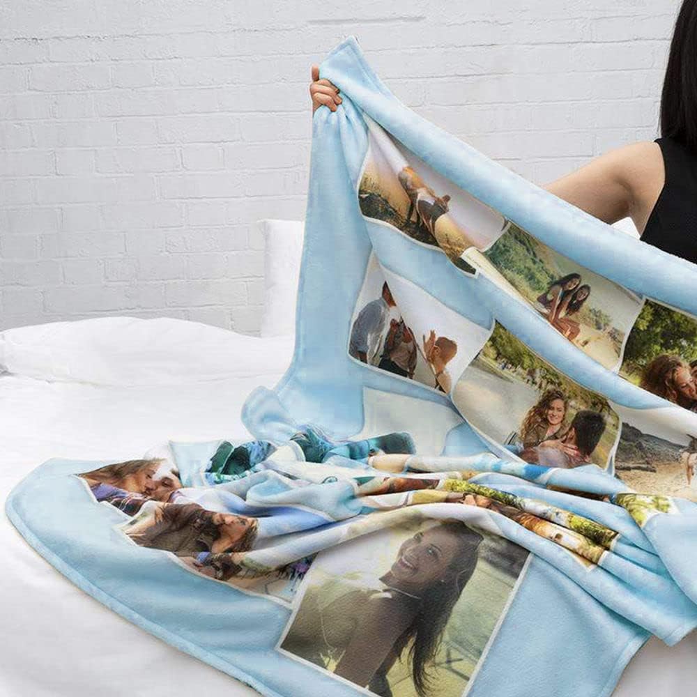VEELU Custom Photo Blanket with Text Customized Blanket Personalized Flannel Throw Blankets for Adult Kid Birthday Christmas Mothers 30"x40"
