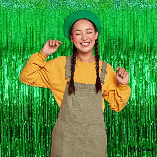 4 Pack 3.2Ft X 8.2Ft Green Fringe Curtain Backdrop, Sparkle Metallic Tinsel Foil Fringe Streamers Background For Photo Booth Birthday Wedding Baby Shower Halloween Christmas Party Decorations #TOP4