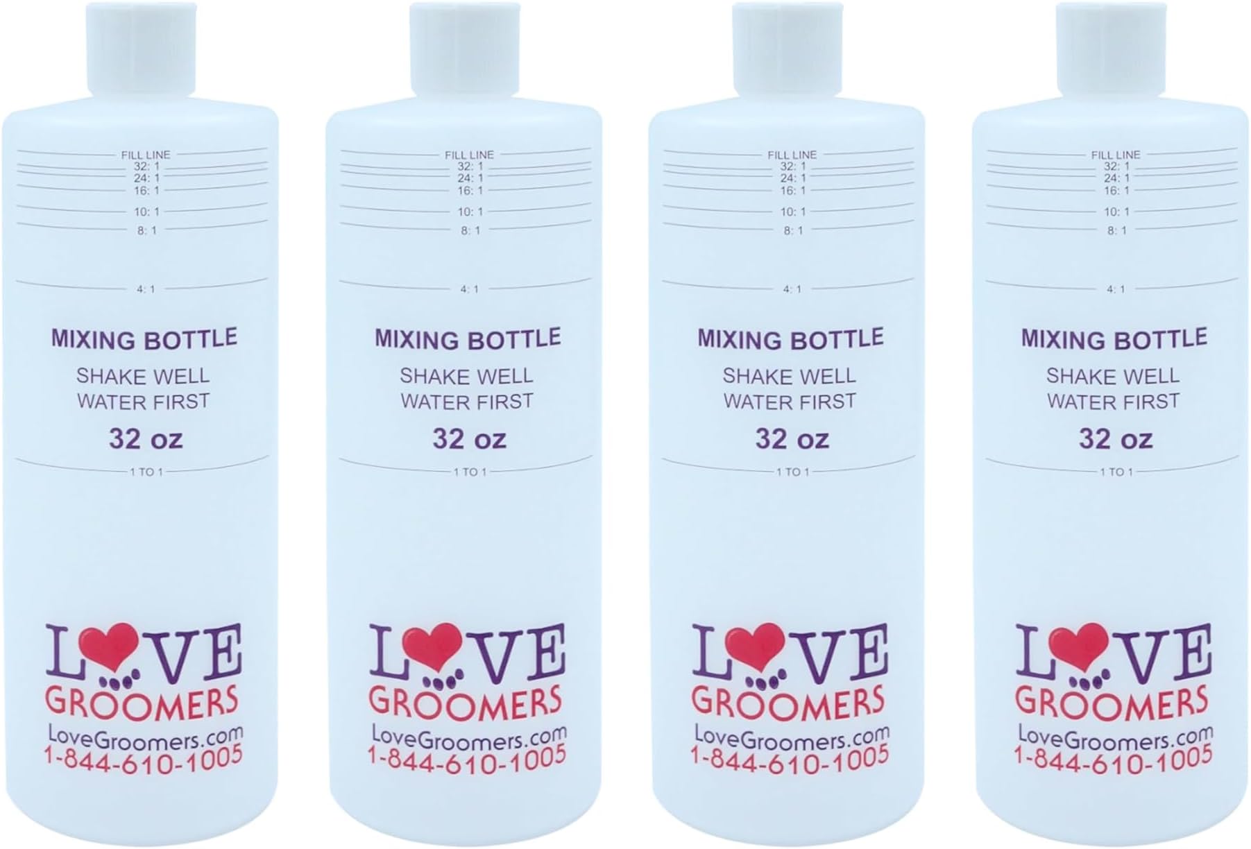 Groomer ESSENTALS 32oz Dilution Bottles - Set of 4 - Professional Dog Grooming Mixing Bottles for Shampoo, Conditioner, and Solutions
