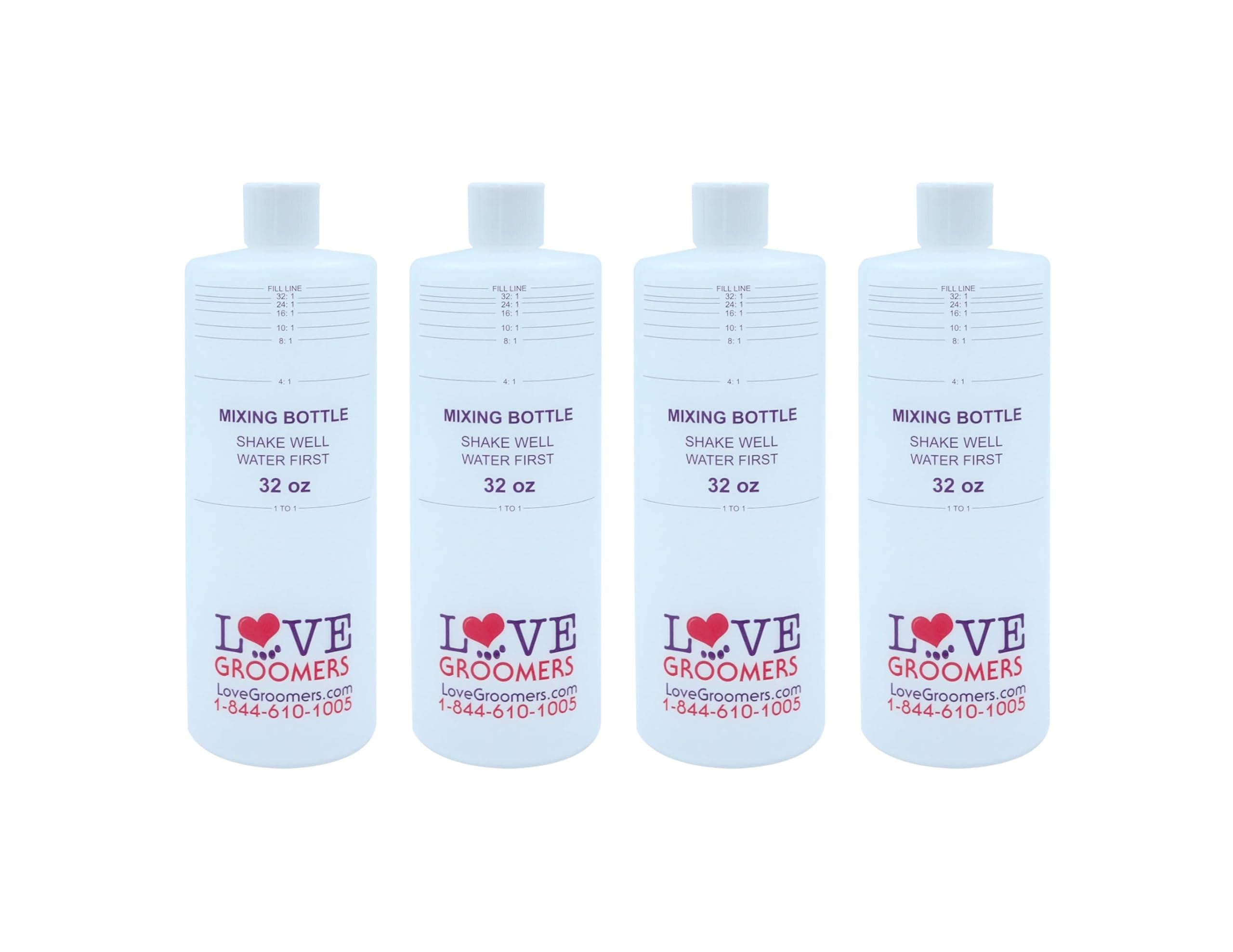 Groomer ESSENTALS 32oz Dilution Bottles - Set of 4 - Professional Dog Grooming Mixing Bottles for Shampoo, Conditioner, and Solutions
