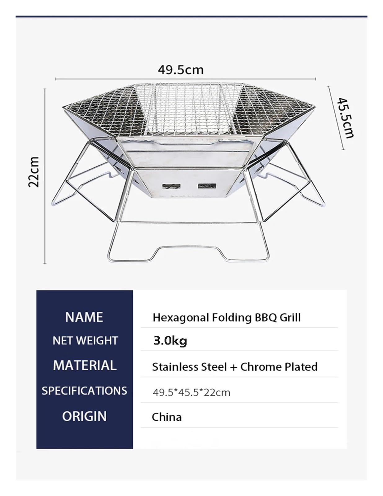 Ognisko Outdoor Camping Piec opalany drewnem, sześciokątny stół BBQ Grill Składany przenośny palenisko, spalarnia drewna ze stali nierdzewnej Dodaj więcej zabawy