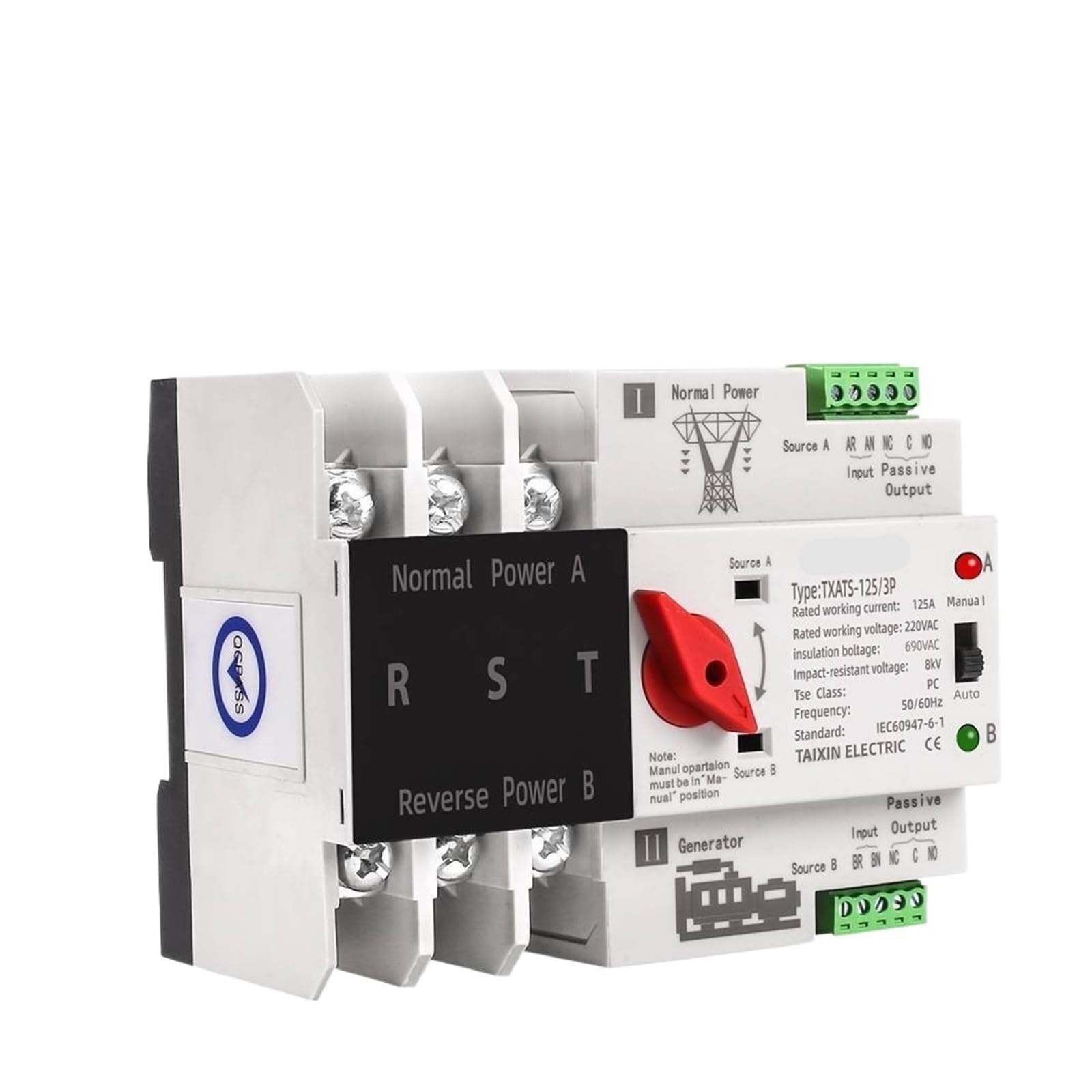 1 x 3P Dual Power Automatische Transfer Schakelaar 3 Fase ATS Elektrische Picker Niet-onderbreekbare Voeding 63A 100A 125A (Maat: 3P-31, Kleur: 100A