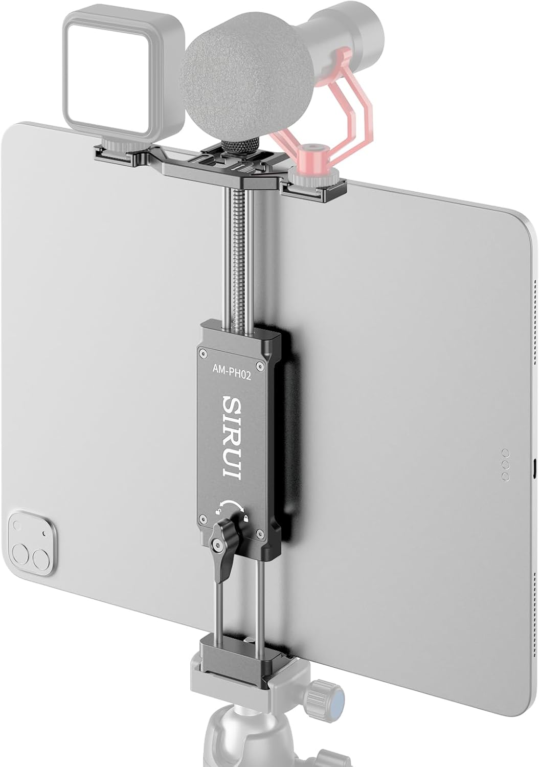 Sirui Aluminum Tablet Tripod Mount, Wide Opening Tripod Clamp Mount for iPad with Removable Cold Shoe Adapter, Tablet Holder for Video Recording with QR Plate for Arca & 1/4" Threaded Hold, AM-PH02