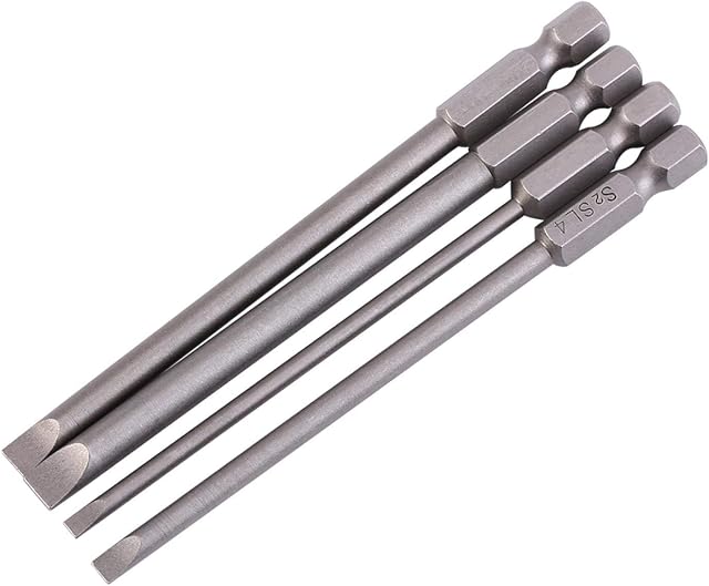 Slotted Screwdrivers Bit, Fydun Flat Head Bit One Word Batch Head 4 Pieces 100mm S2 Alloy Steel 1/4 inch hex Handle 3mm-6mm Magnetic Slotted Screwdriver