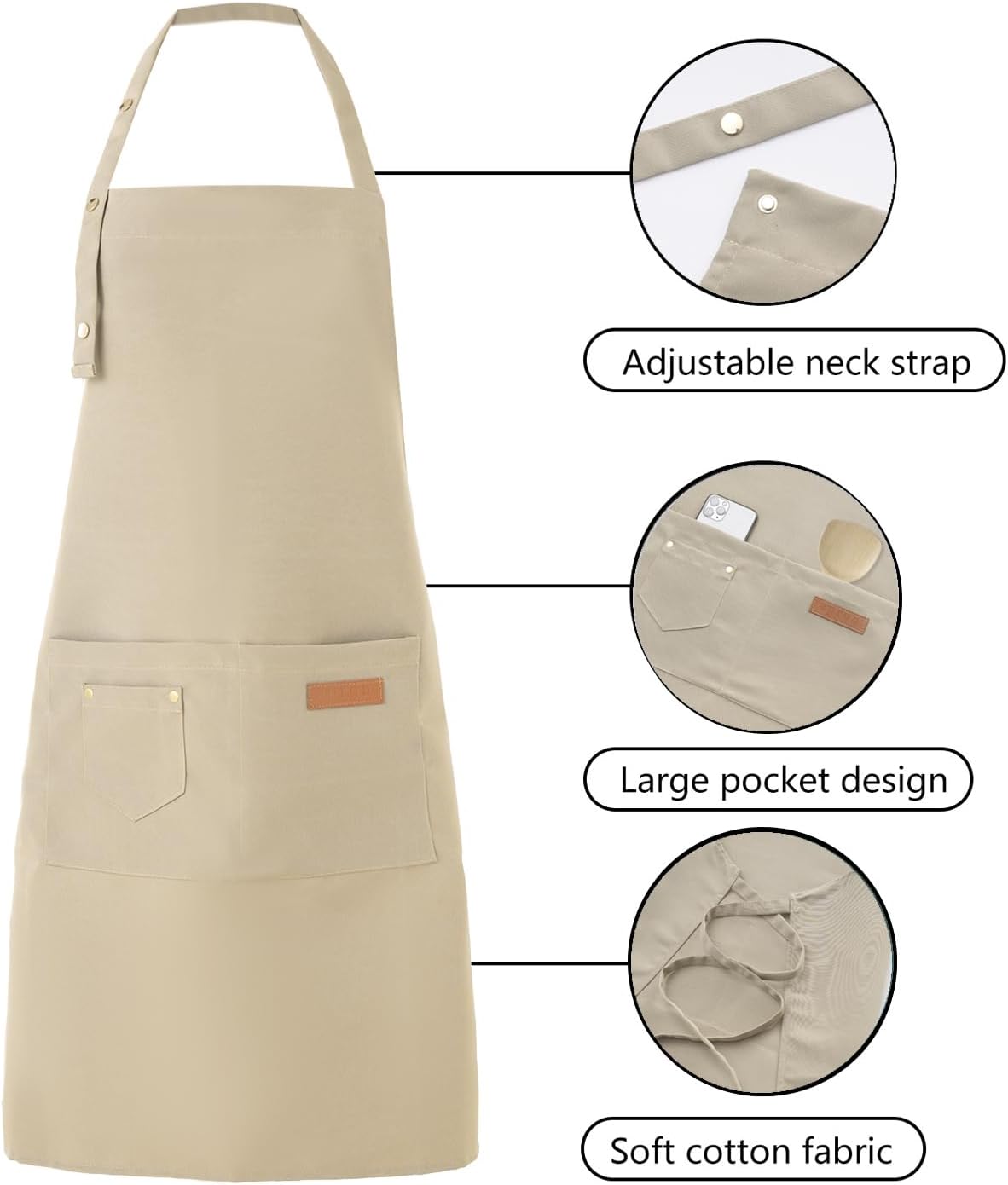 Tosewever Art Aprons for Women Painting Pottery Baking, Mens Buckle Straps Kitchen Apron with Pockets for Chef Cooking - Image 6