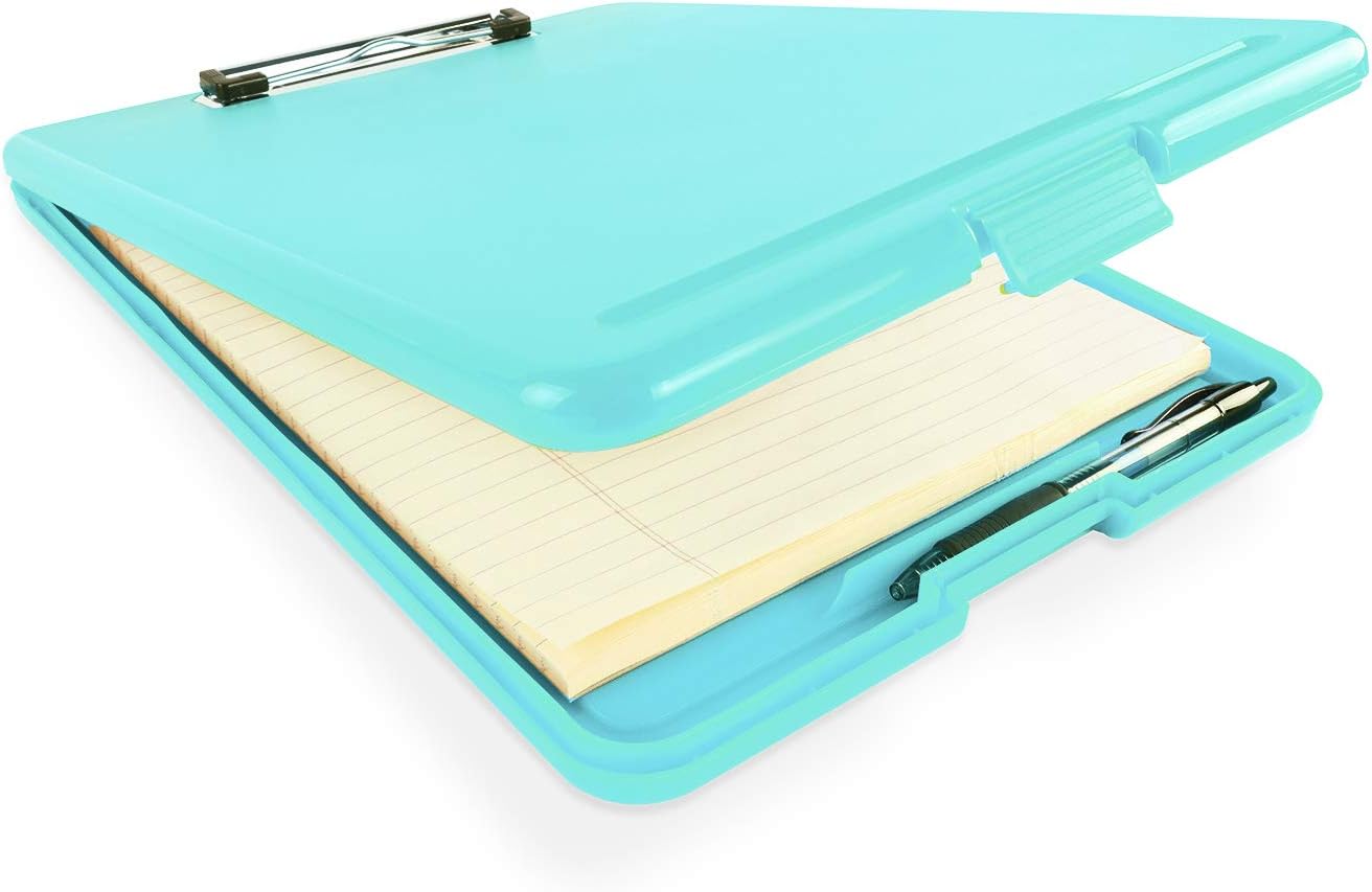 Slim Plastic Nursing RN Style Coaches Clipboard with Open Foldable Storage, Classroom Teacher College Size (9.5" x 13.5") (Turquoise) : Office Products