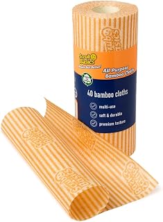 Scrub Daddy Scrub Basics All Purpose Bamboo Cloths, 1 Roll | 1 Roll with 40 Sheets, Multi-Use Absorbent Towels, Soft Textured for Kitchen, Bathroom & Home, Durable Household Supplies