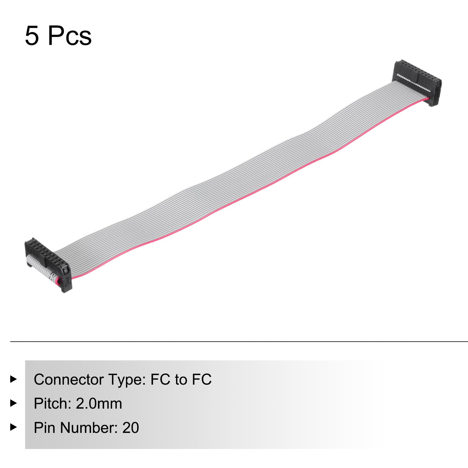 QUARKZMAN Cavo a Nastro Piatto Idc 20Pin, Passo 2.0mm, connettore Fc a Fc, Lunghezza 20cm, Filo Grigio per Computer, display Led, Dvd, confezione da 5 Pezzi
