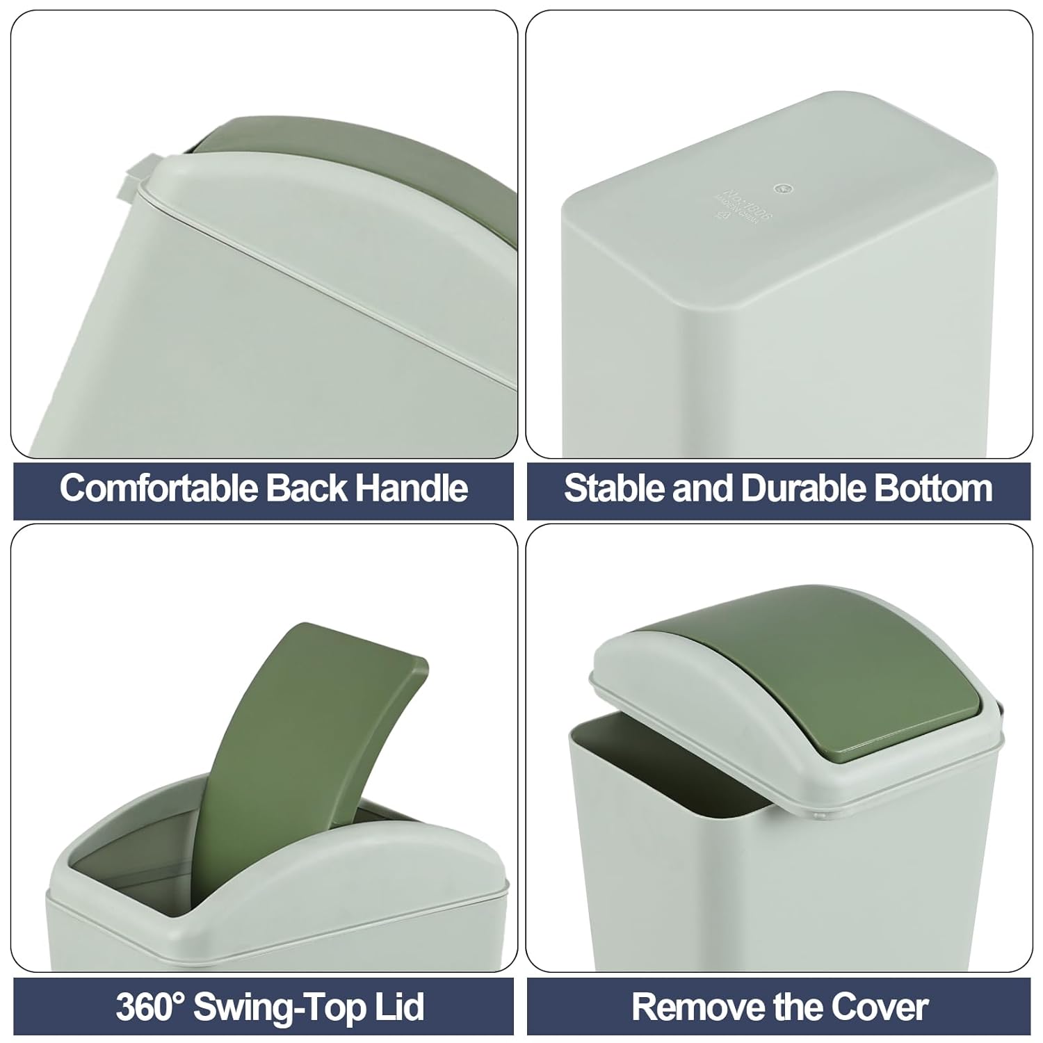 4.5 Gallon Swing Top Garbage Can, Plastic Swing Lid Dustbin, Slim Waste Bin with Swing Lid (Green)