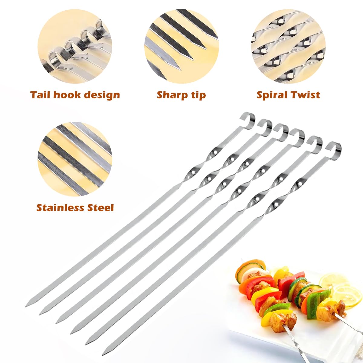 Axingqiwu 24 Pezzi Spiedini Acciaio Inox Per Barbecue, Spiedini in Acciaio Inossidabile con due Spazzole per Olio, Spiedini Per Barbecue Riutilizzabili