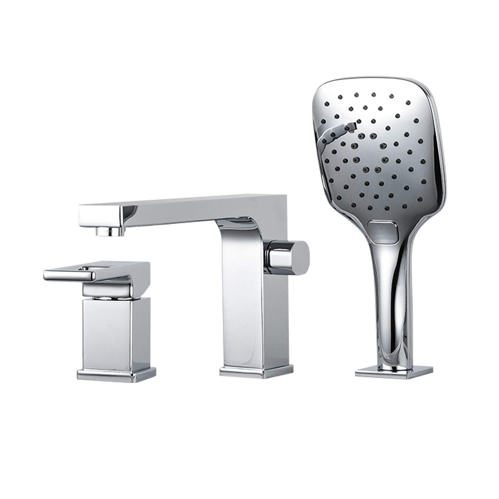 Grifo de bañera con Ducha de Mano, Grifo de bañera de Acero Inoxidable de 3 Orificios, Grifo de bañera Monomando de Montaje en Cubierta, Grifo Mezclador de Ducha de baño,