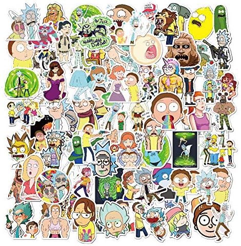 100 pcs Rick Morty Vinyl Waterproof Stickers, for Laptop, Luggage, Car, Skateboard, Motorcycle, Bicycle Decal Graffiti Patches