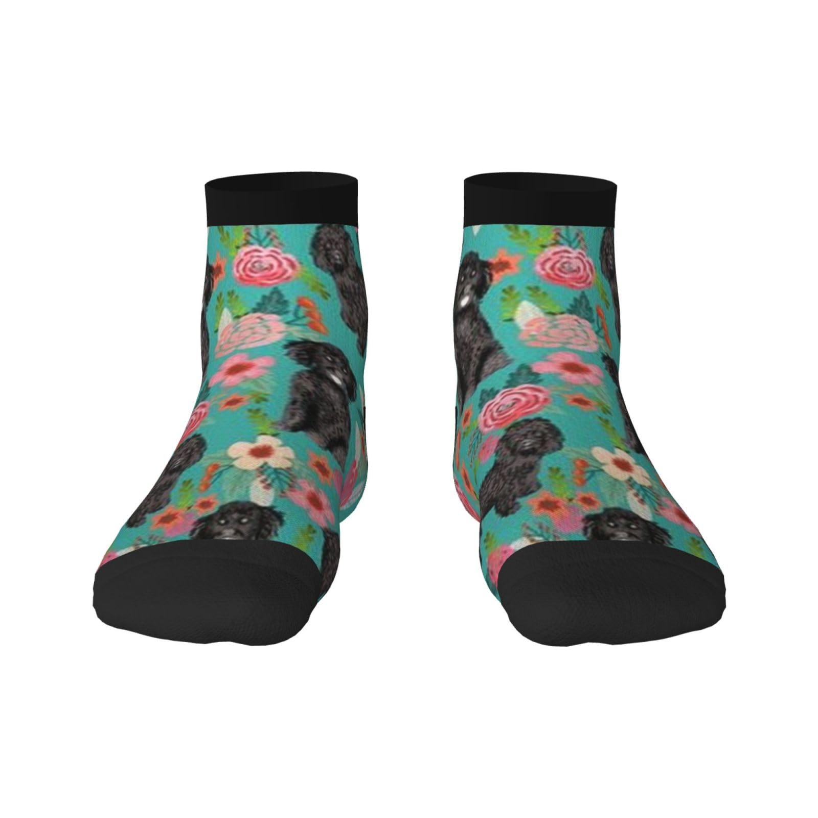DISNIMOO Crew Socks, Compression Socks Casual Novelty Sports Socks 30CM Long For Unisex Cockapoo Floral Black Cockapoo Dog Dog Breeds Dog