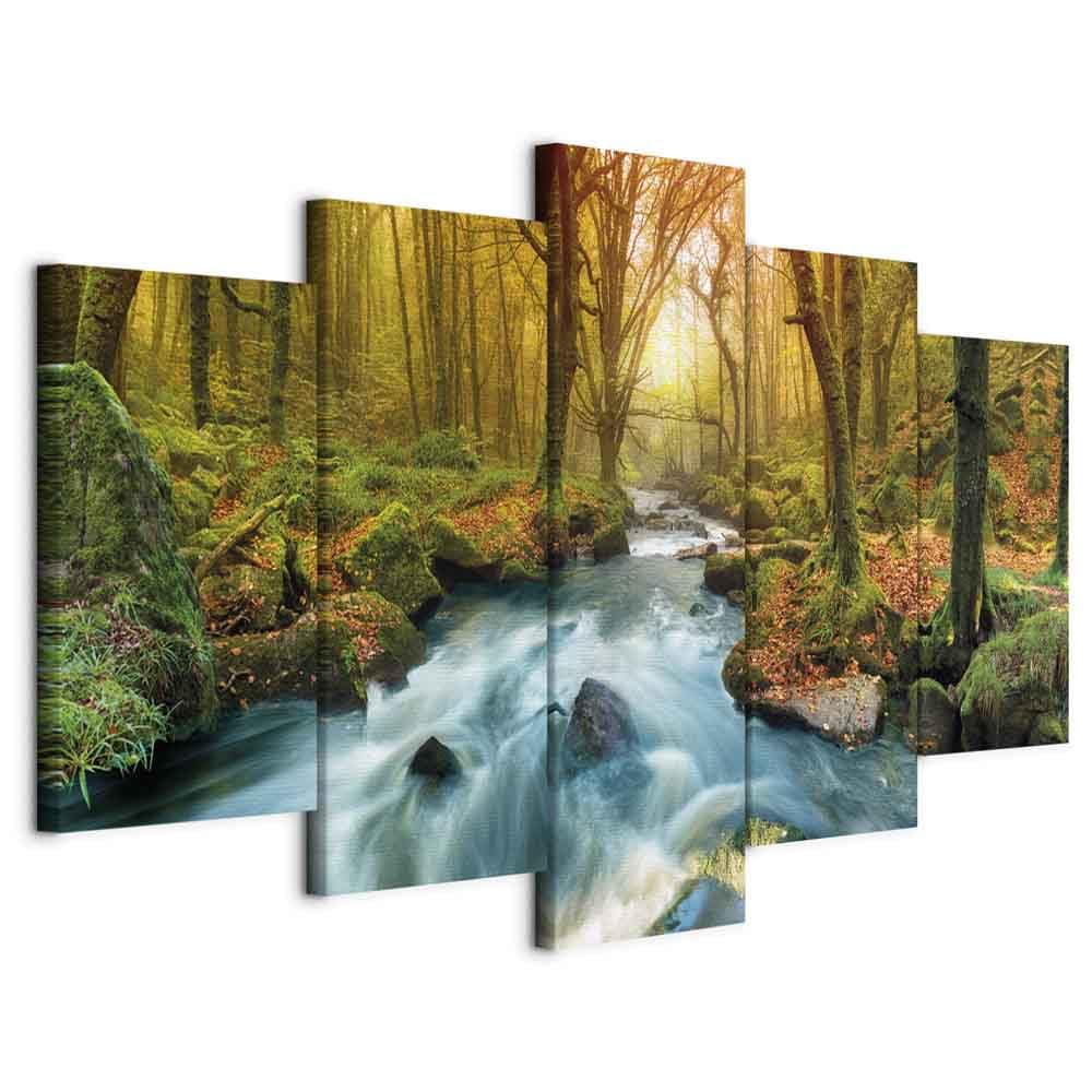 Cuadros B&D XXL - Quadro Paesaggio Natura Acquafall 200x100 cm 5 Pezzi - Stampa su Tela Canvas - Quadri Componibili Moderni Soggiorno Grandi - Murale Arte Decorazioni da Parete Decori -