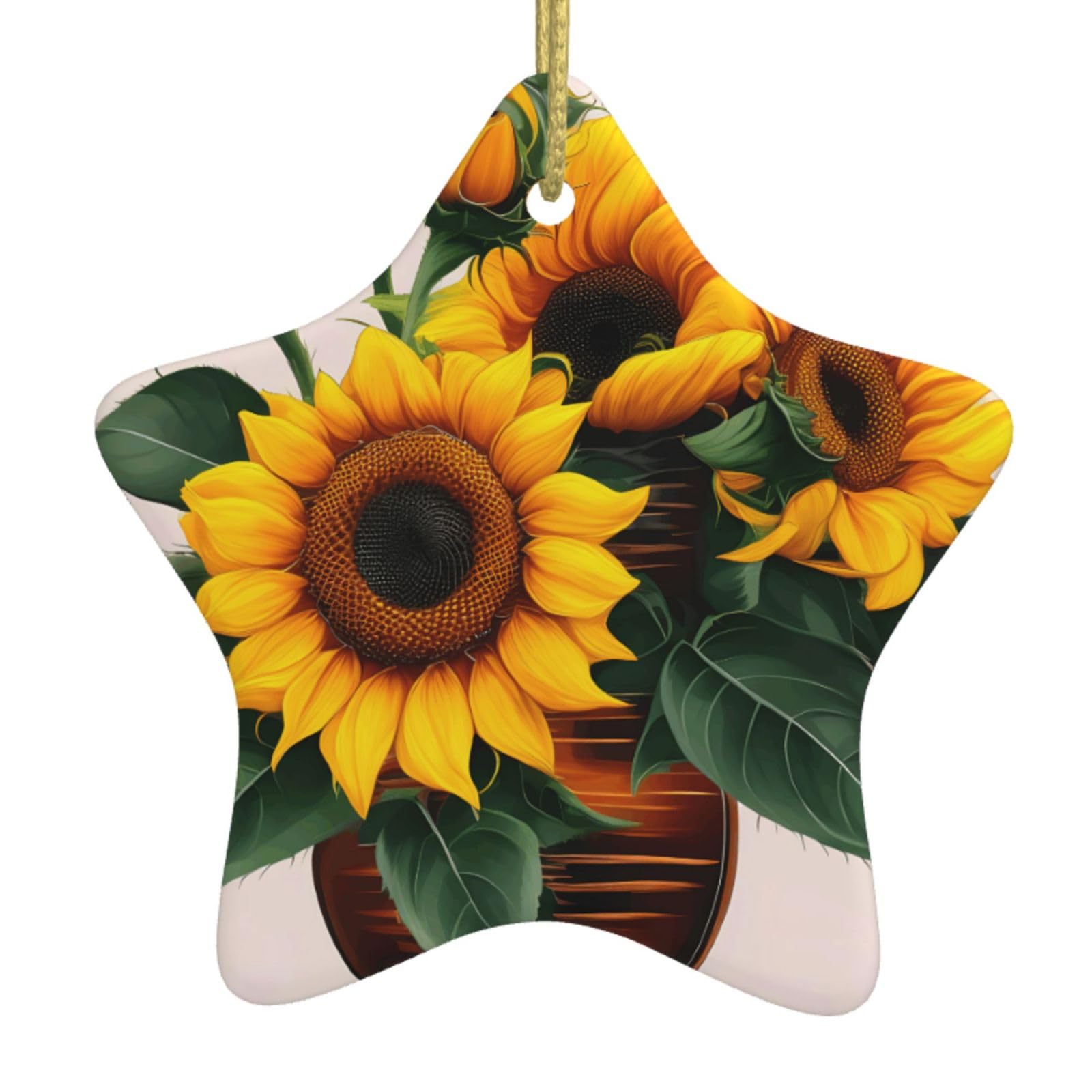 Nbtghga White Sunflower And Rose Print Christmas Ornaments, Ceramic Hanging Ornament, Round Shape Decorations